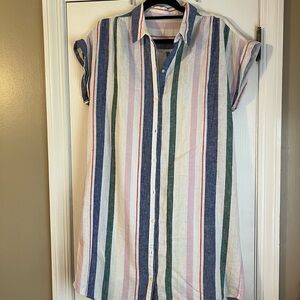 Striped Button-Up Shirt Dress